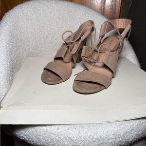 Merona Taupe Suede Lace-Up Block Heel Sandals